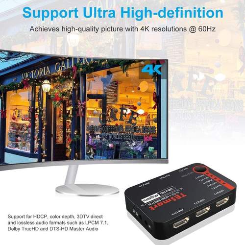 TESmart HSW0501A1U 5x1 HDMI Switch 4K@60Hz Support 4K UHD 1080p@60Hertz HDCP, Compatible with HDTV DVD Xbox PS4 Apple Roku TV - Image 4