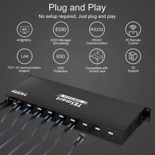TESmart HSW0801A10 8 Port HDMI Switch 4K with Remote Control, 8x1 HDMI Switcher Support 4K@30Hz 1080P@60Hz HDCP, Compatible with HDTV DVD Xbox PS4 Roku TV - Image 6
