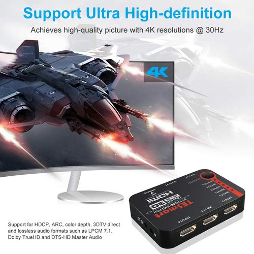 TESmart HSW0501A10 Intelligent 5 Ports HDMI Switcher, Supports 4K@30Hz, Full HD1080P, 3D with IR Remote - Image 4